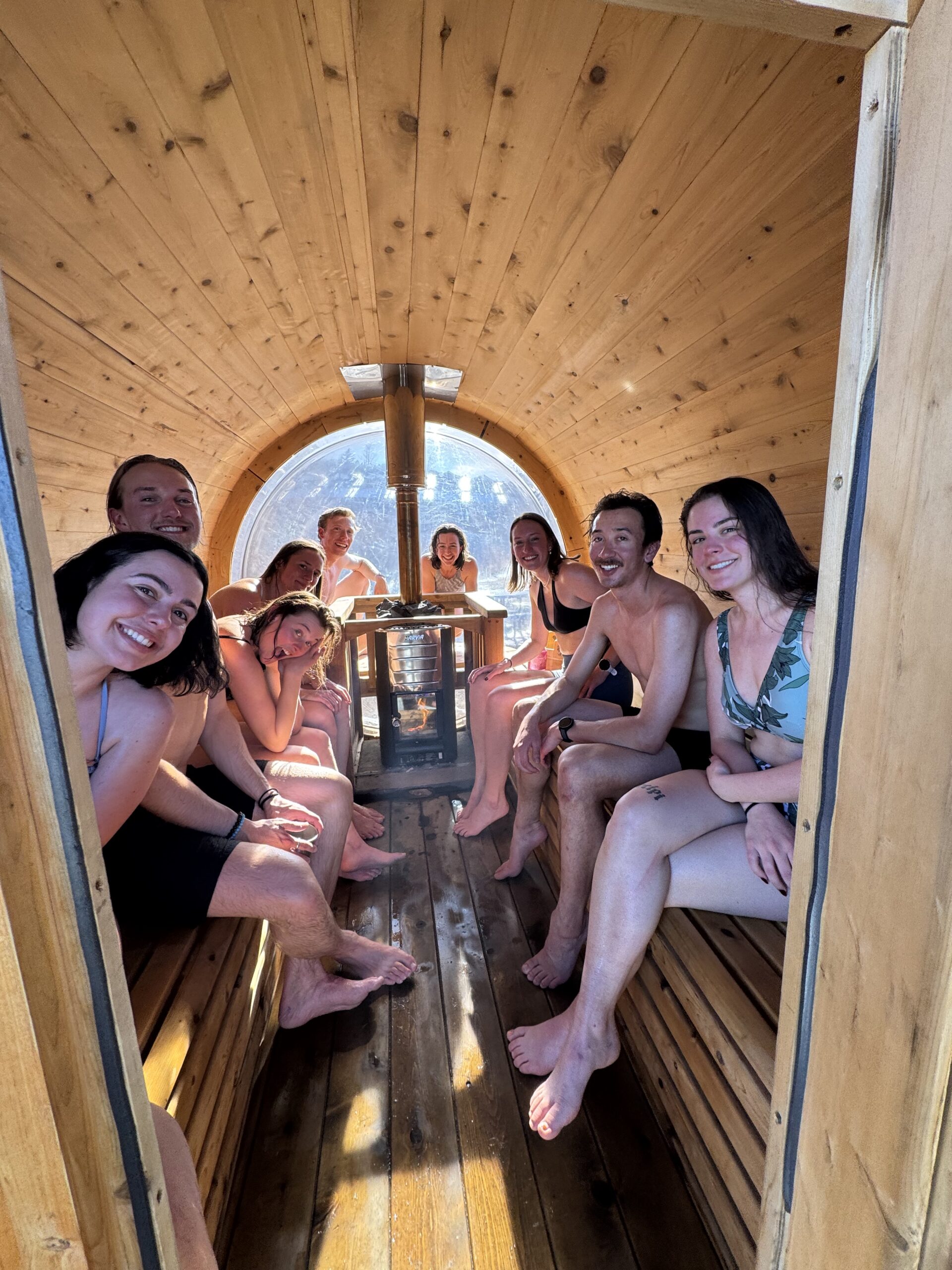 People gathering in a Sauna