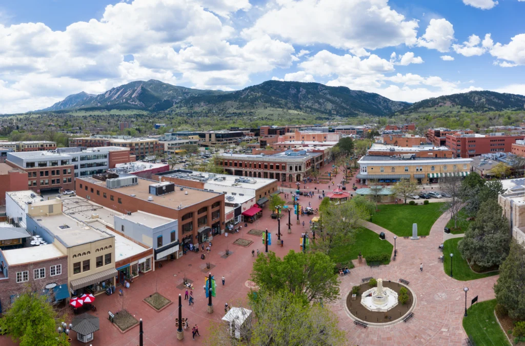 Downtown Boulder Colorado from air